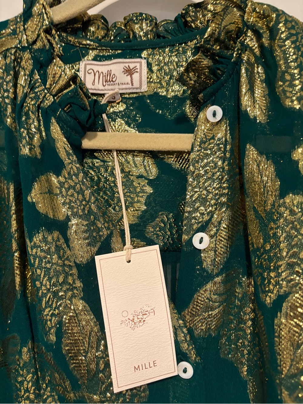 NWTMille Green & Gold Metallic Floral Blouse